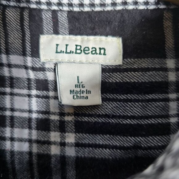 L.L .Bean Women's Long Sleeve Flannel Shirt Large Button Up Black/Gray/White - Picture 6 of 6